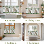 Easter Tier Curtains, Country Rabbit Botanical Leaves Wooden Grain Light Filtering Kitchen Curtains, 2Pcs Rod Pocket Half Window Treatments Panels for Sink Cafe Cabinet Camper 27.5x36 Inches