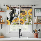 Retro Farmhouse Flower Bedroom Curtains 63 Inch Length, Window Curtains Tab Top, Yellow Sunflowers Cow Barn Doors Brown Light Filtering Window Treatments Drapes 42"x63" 2 Panel