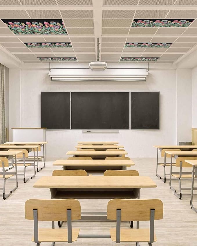 Fluorescent Light Covers for Ceiling Lights Colorful Flowers Magnetic Light Filters 2 Pack 4x2 ft Abstract Lines Floral Ceiling Lights Cover for Classroom Office School Home Drop Lamp Decor