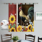 Chicken Sunflowers Living Room Curtains 84 Inch Length, Window Curtains Tab Top, Farmhouse Animals Red Barn Bees Light Filtering Window Treatments Drapes 42"x84" 2 Panel