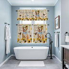 Kitchen Curtains Tiers and Valance Set of 3, Sunflowers Dog Light Filtering Window Curtain Set, Spring Watercolor Floral Stars on Linen Rod Pocket Curtain Drapes for Cafe, Living Room, 36 Inches Tiers