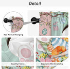 Easter Window Curtains 63 Inch Long 2 Panel Set, Rod Pocket Bedroom Curtains & Drapes, Spring Colorful Bunny Eggs Flower Wood Grain Light Filtering Window Treatment for Living Room 42"W x 63"L