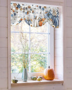 Thanksgiving Pumpkin Tie Up Valance Curtains for Windows, Kitchen Curtains Window Shades, Fall Maple Leaf Daisy Wooden Grain Light Filter Roman Curtain Valances for Bedroom/Bathroom/Cafe 42'' x 12''