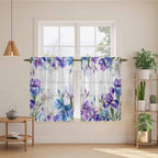 Spring Flowers Kitchen Curtains, Watercolor Garden Florals Wooden Grain Light Filtering Window Curtain Panels, 2Pcs Rod Pocket Window Treatments Set for RV Dining Room Study Room 42x45 Inches
