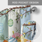 Easter Curtain Valances for Windows, Kitchen Valance Window Treatment, Spring Watercolor Bunny Eggs Wood Grain Teal Blue Light Filtering Block Curtains for Bathroom/Bedroom/Living Room 42'' x 18''
