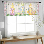 Easter Sheer Valances for Windows 54"x18", Light Filtering Kitchen Curtains Valance, Country Gnomes Duck Floral Eggs Pink Buffalo Check Rod Pocket Chiffon Curtains for Living Room Bedroom Cafe