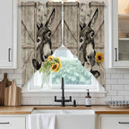 Funny Farm Animals Swag Valances for Windows, Vintage Barn Brown Sunflowers Rod Pocket Kitchen Curtains Valance, Kitchen Window Curtains Swag for Cafe Bathroom Living Room, 2 Panels, 36x63 inch