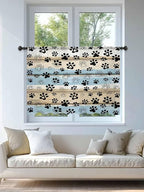Sheer Curtains 54 Inch Length, Blue Dog Paw Print Semi Sheer Curtains Light Filtering Window Treatment, Vintage Farmhouse Rustic Wooden Grain Privacy Voile Drapes for Living Room Bedroom 52x54 Inch