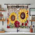 Sunflowers Bedroom Curtains 72 Inch Length, Window Curtains Tab Top, Retro Flower Barn Doors Butterfly Farmhouse Brown Light Filtering Window Treatments Drapes 52"x72" 2 Panel