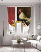 Tie Up Curtains for Windows, Chicken Sunflowers Adjustable Balloon Nature Linen Textured Kitchen Curtain, Farmhouse Animals Red Barn Bees Tie Up Light Filtering Curtains for Decor, 34 x 45 in