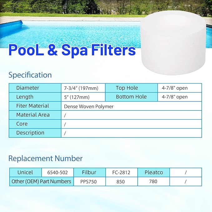 HANXER® Sundance 6540-502 Hot Tub Filter Cartridge Replaces for FC-2812, Sundance Series 850 780, PPS750, PSD25-6, PP2002, AK-6540502, Inner Pre Filter Disposable for Spa, 2 Pack