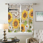 Farm Flowers Bedroom Curtains 72 Inch Length, Window Curtains Tab Top, Retro Sunflowers Barn Doors Butterfly Wood Board Light Filtering Window Treatments Drapes 52"x72" 2 Panel