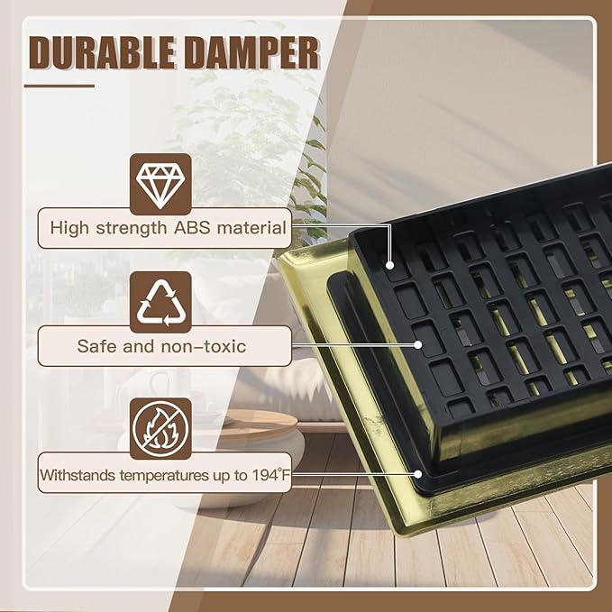 Floor Register Heavy Duty Walkable Steel Vent Register Brushed Gold Color 4X10 Inch Air Vent for Home Easy Adjust Air Supply Lever Floor Vent