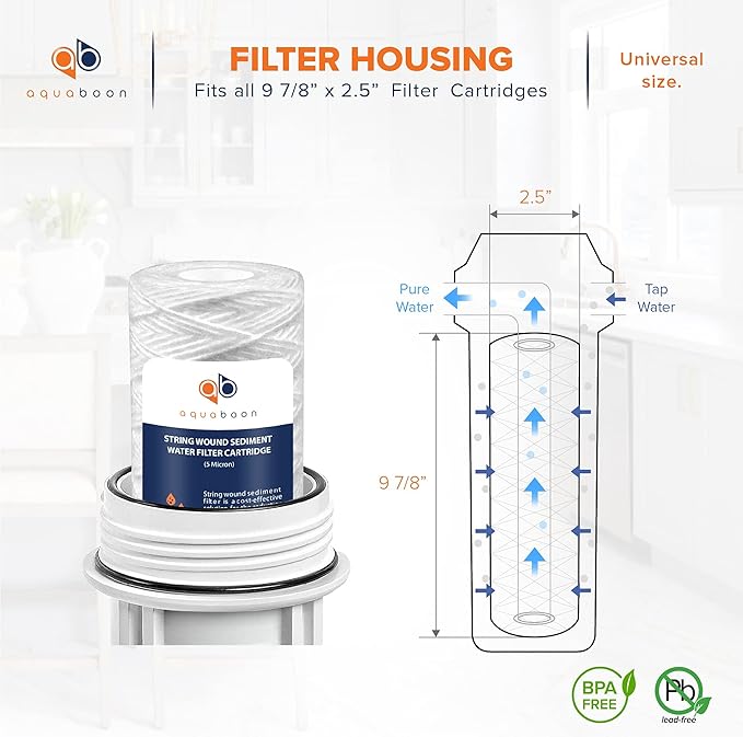 Aquaboon Whole House 5 Micron 10 x 2.5 String Wound Sediment Water Filter Cartridge Replacement Compatible with Well Water Filter WHKF-WHSW, 25-Pack