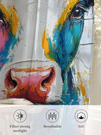 Sheer Curtains 108 Inches Long, Farmhouse Oil Painting Semi Sheer Curtains Light Filtering Window Treatment, Colorful Cow Animal Wooden Grain Privacy Voile Drapes for Living Room Bedroom 52x108 Inch