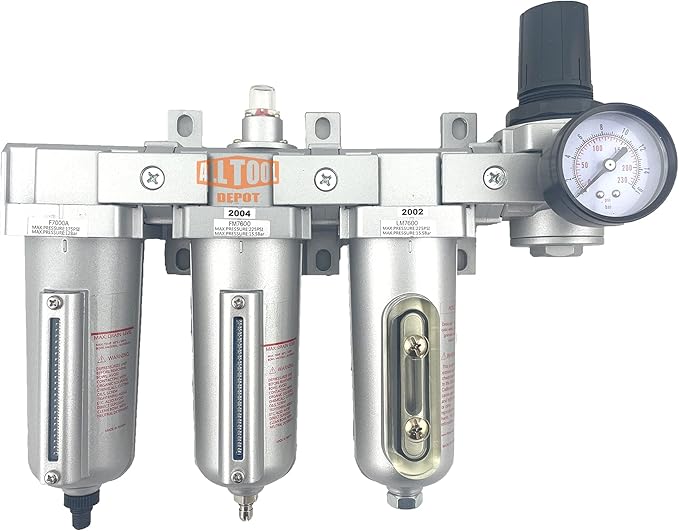 3/4" NPT HEAVY DUTY Industrial Grade 4 Stages Filter Coalescing Desiccant Dryer Regulator System For Compressed Air Lines, Metal Bowls, Great For Paint Spray And Plasma Cutter (AUTO DRAIN)