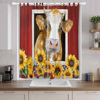 Cows Sunflowers Living Room Curtains 84 Inch Length, Window Curtains Tab Top, Spring Floral Bees Farmhouse Barn Light Filtering Window Treatments Drapes 52"x84" 2 Panel