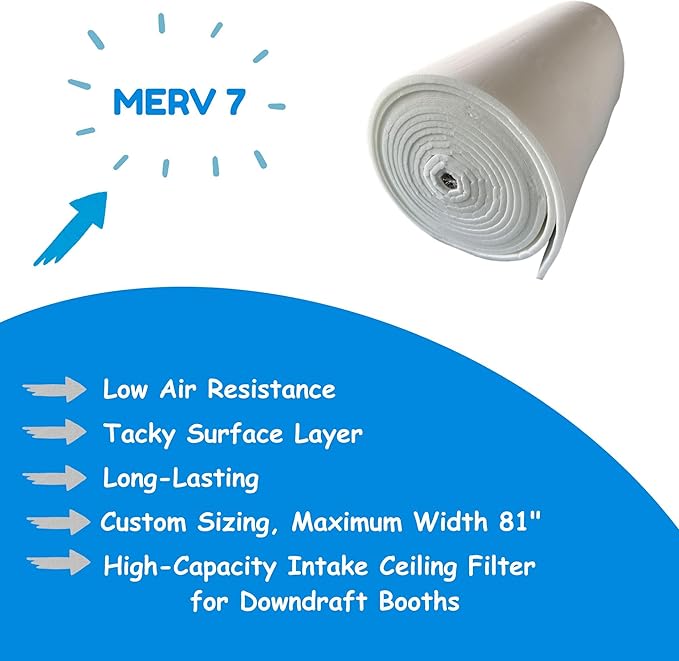 Spray Booth Ceiling Filter, High-Capacity Intake Air Filter for Downdraft Booths (2/case, 68" x 120")