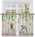 Farmhouse Spring Tier Curtains, Retro Bicycles Flowers Vines Butterfly Light Filtering Kitchen Curtains, 2Pcs Rod Pocket Half Window Treatments Panels for Sink Cafe Cabinet Basement 27.5x45 Inches