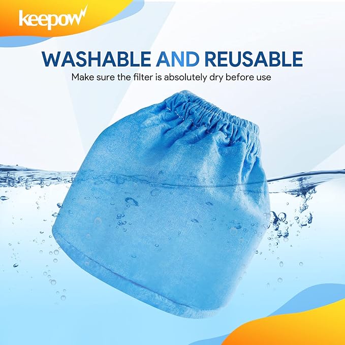 KEEPOW VRC2 Cloth Filter Compatible with Vacmaster 1.5 to 3.2 Gallon Wet/Dry Vacuums, Also Compatible with Shop Vac AA155 AA256 AA255, 2 Pack