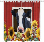 Cow Sunflowers Living Room Curtains 96 Inch Length, Window Curtains Tab Top, Botanical Floral Leaves Bees Farm Barn Light Filtering Window Treatments Drapes 52"x96" 2 Panel