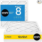 Simply 12x12x1 Air Filter, MERV 8, 6 Pack, Furnace Air Filter for HVAC (Actual Size: 11.75"x11.75"x0.75") DUST, Pet, & Allergy Control