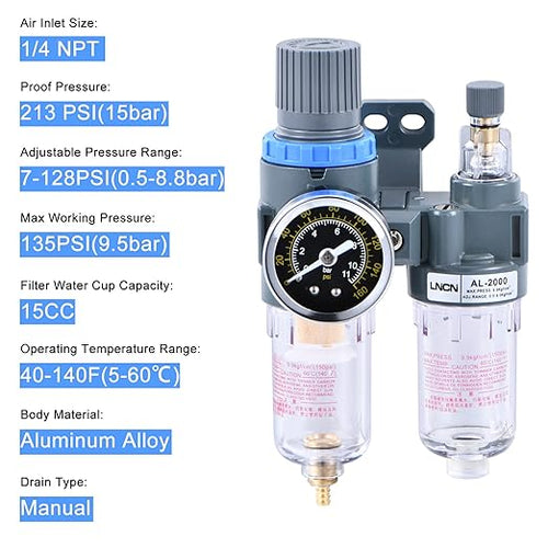 1/4 Inch Compressor Air Filter Pressure Regulator Water-Oil Trap Separator Filter with Lubricator Cup