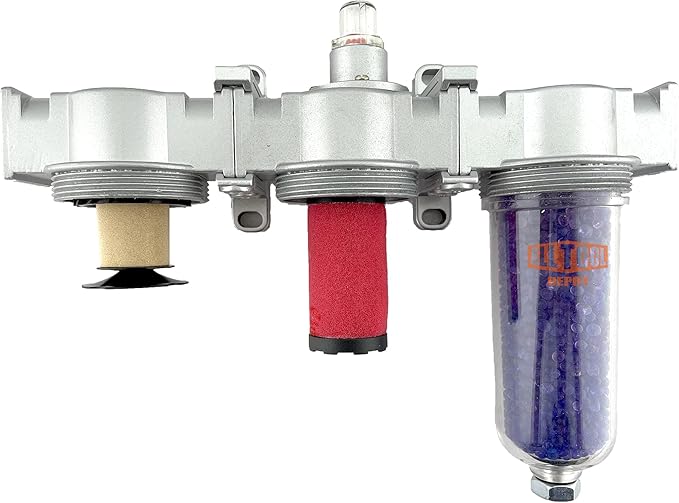 1/4" NPT MID FLOW 3 Stages Filter Coalescing Desiccant Dryer System For Compressed Air Lines, Poly Bowls, Great For Paint Spray And Plasma Cutter (AUTO DRAIN)
