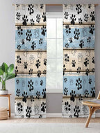 Sheer Curtains 84 Inches Long, Blue Beige Paw Print Semi Sheer Curtains Light Filtering Window Treatment, Vintage Farmhouse Rustic Wooden Grain Privacy Voile Drapes for Living Room Bedroom 52x84 Inch