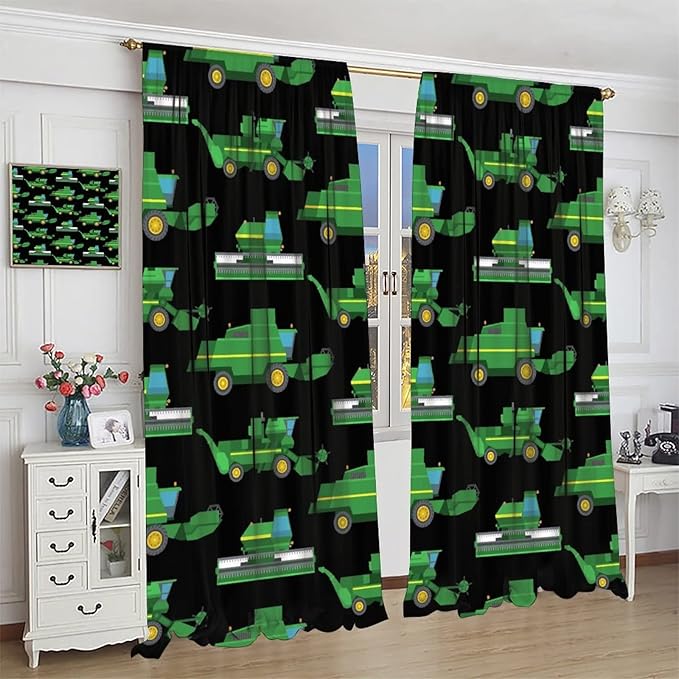 Kids Agriculture Machine Window Curtains, Farm Equipment Tractors Transport Combines Rod Pocket Decorative Windows Curtain for Boys Children Teens Room Decor 55x63in (30% Blackout)
