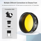 Astromania Telescope Filter, Planetary Filter with Metal Frame for Astronomical Telescope Eyepiece, 1.25 Inch Telescope #12 Yellow Color Filter for Enhancing Contrast in Lunar Planetary Observation