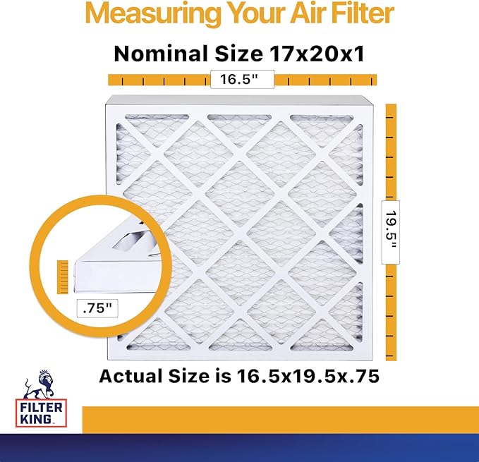 Filter King 17x20x1 Air Filter | 4-PACK | MERV 13 HVAC Pleated A/C Furnace Filters | MADE IN USA | Actual Size: 16.5 x 19.5 x .75"