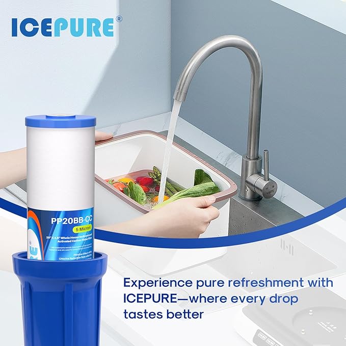 ICEPURE 5 Micron 20" x 4.5" Whole House Sediment and Carbon Water Filter Replacement Cartridge for AP810-2, SP-DD-5005-20BB, DGD-5005-20, FPMB5-20, P5-20BB, FP25B, SDG-45-2005, CMMF0520-45W1, 2PACK