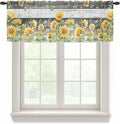 Summer Floral Sheer Valance Curtains, Watercolor Sunflower Eucalyptus Leaves Black Wood Grain Light Filtering Kitchen Valances Rod Pocket Voile Curtain for Bedroom/Living Room/Basement 42Wx18L