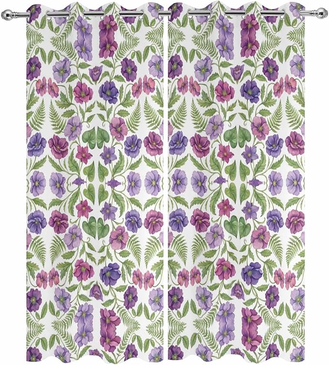 Flowers Outdoor Curtains for Patio Summer Floral Pastoral Farmhouse Plant Waterproof Outside Curtains with Grommet Top Weatherproof Curtain for Cabana Pergola Gazebo, 2 Pack, 54" W x 95" L