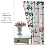 Construction Window Curtains, Kids Cartoon Construction Machines Building Hand Drawn Doodle Rod Pocket Decorative Windows Curtain for Children Teens Room Decor 42x63in (30% Blackout)