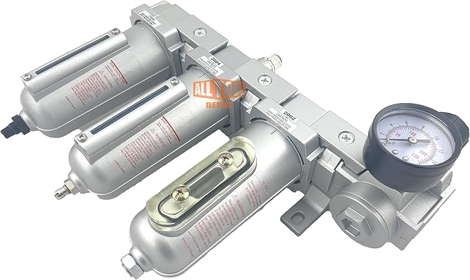 1/2" NPT HEAVY DUTY Industrial Grade 4 Stages Filter Coalescing Desiccant Dryer Regulator System For Compressed Air Lines, Metal Bowls, Great For Paint Spray And Plasma Cutter (AUTO DRAIN)