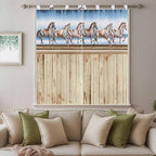 Western Horse Living Room Curtains 84 Inch Length, Window Curtains Tab Top, Farmhouse Wooden Grain Vintage Cowboy Barn Door Light Filtering Window Treatments Drapes 42"x84" 2 Panel