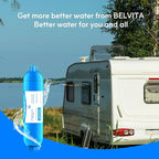 BELVITA RV Inline Water Filter with Solid Brass 90 Degree Hose Elbow, Eliminates Stress and Strain On RV Water Intake Hose Fittings(2 Pack)