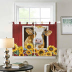 Cows Sunflowers Bedroom Curtains 63 Inch Length, Window Curtains Tab Top, Spring Floral Bees Farmhouse Barn Light Filtering Window Treatments Drapes 42"x63" 2 Panel
