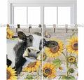 Yellow Sunflowers Kitchen Curtains 45 Inch Length, Short Cafe Window Curtains Tab Top, Farmhouse Cow Barn Doors Floral Butterfly Light Filtering Window Treatments Tier Drapes 27.5"x45" 2 Panel