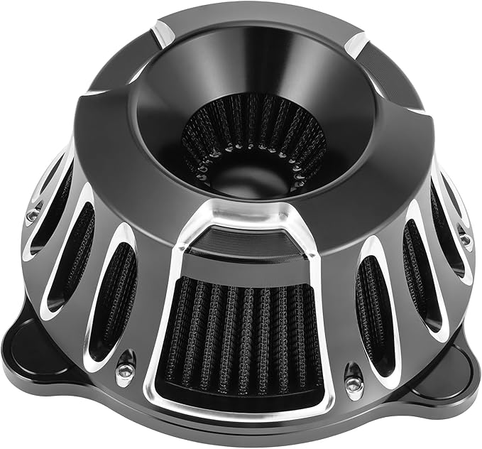 Motorcycle Air Filter Intake System Kit CNC Air Cleaner Fit for Harley Dyna 2000-2017, Softail 2000-2015, Touring 2000-2007(B-Black)