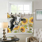 Yellow Sunflowers Kitchen Curtains 45 Inch Length, Short Cafe Window Curtains Tab Top, Farmhouse Cow Barn Doors Floral Butterfly Light Filtering Window Treatments Tier Drapes 27.5"x45" 2 Panel