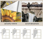 Retro Farmhouse Flower Swag Valances for Windows, Yellow Sunflowers Cow Barn Doors Brown Rod Pocket Kitchen Curtains Valance, Kitchen Window Curtains Swag for Cafe Living Room, 2 Panels, 36x45 inch