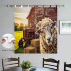Farm Sheep Bedroom Curtains 72 Inch Length, Window Curtains Tab Top, Farmhouse Barn Funny Animals Butterfly Light Filtering Window Treatments Drapes 52"x72" 2 Panel