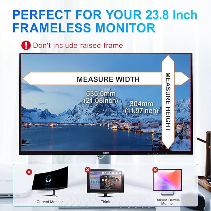 Magnetic 23.8 Inch Privacy Screen for Computer Monitor 16:9 Aspect Ratio, Hanging Removable Anti-Blue/Glare Protector Film, Anti Spy Desktop Security Private Filter 23.8in