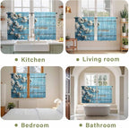 Farmhouse Wooden Grain Kitchen Curtains, Vintage Shabby Chic Flower Blue Light Filtering Window Curtain Panels, 2Pcs Rod Pocket Window Treatments Set for Cabin Bathroom Bedroom 52x45 Inches