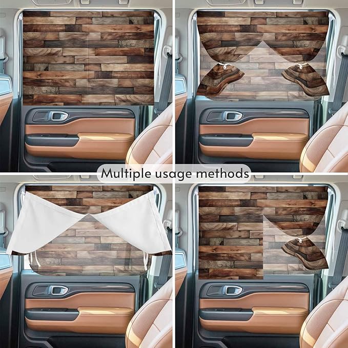 Western Barn Door Magnetic Double Layer Car Window Shades,Side Window Curtains for Blackout/Breathable Mesh View,Vintage Farmhouses Wooden Door Brown Heat Protection Privacy Sun Shades 26x20in 2pcs