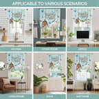 Tie Up Curtains,Happy Easter Bunny Butt Egg Floral Adjustable Rod Pocket Window Shade Curtain Drape Spring Plant on Aqua Wood Tie-Up Valance for Kitchen Bedroom Living Room Windows,52"x63"