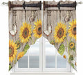 Farmhouse Sunflowers Swag Valances for Windows, Rustic Barn Doors Flowers Butterfly Wooden Rod Pocket Kitchen Curtains Valance, Kitchen Window Curtains Swag for Cafe Living Room, 2 Panels, 36x45 inch